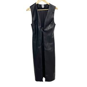 Hilary MacMillan Vegan Faux Leather Sleeveless Vest Tie Front Small Black